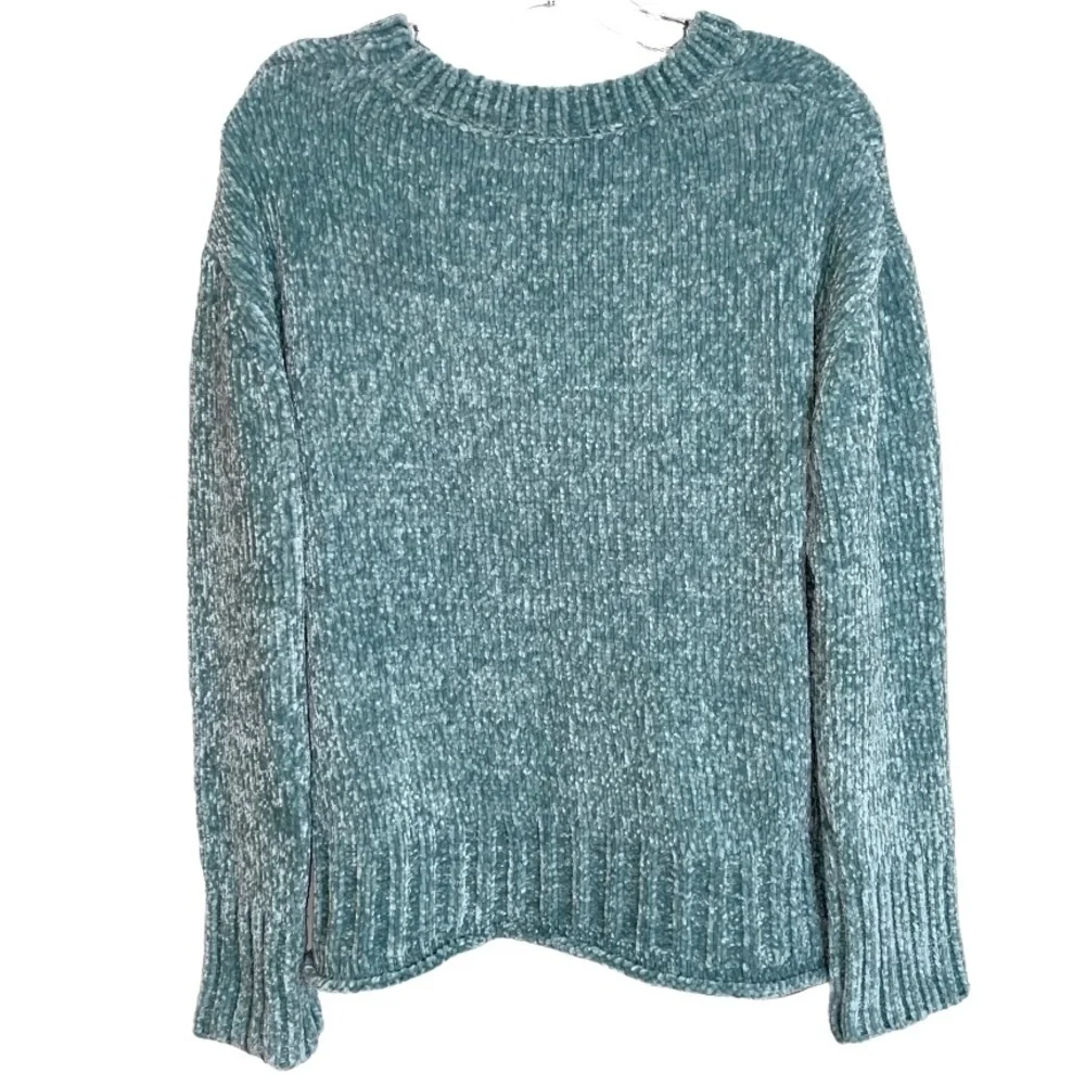 Soft Chenille Sweater Aqua Teal Turquoise Boxy Chunky Round Scoop Crew Neck XL - Picture 6 of 15